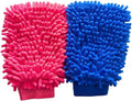 Conwork Car Wash Mitt Chenille Microfiber Golves, Ultra Soft & Scratch-Free, for Auto Detailing, Household Dusting & Multi-Surface Cleaning, 7" x 9.6"(2-Pack, Pink/Blue)