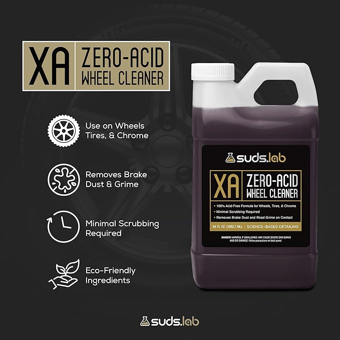 Suds Lab XA Zero-Acid Wheel Cleaner - Cleans Brake Dust and Grime for Car Rims and Tires - Safe on Chrome, Alloy and Aluminum Rims - 64 oz