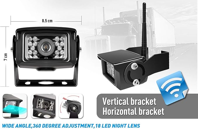 ZEROXCLUB Digital Wireless Backup Camera System Kit, IP69 Waterproof Wireless Rear View Camera + 7’’ LCD Wireless Reverse Monitor for RV/Truck/Trailer/Bus/Camper/5th Wheel (W01-7 inch)