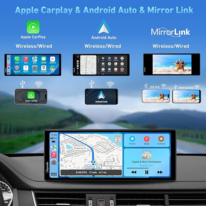 CARPURIDE 9.26 Inch Carplay Screen for Car, Compatible with Wireless/Wired Apple CarPlay, Android Auto and Mirror Link - Bluetooth Audio, Navigation,Siri, FM, AUX, C92 with Backup Cam