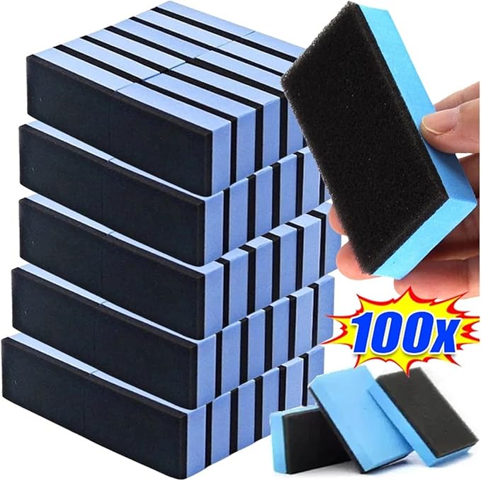 Compatible for 100PCS Car Ceramic Coating Sponge Applicator Glass Nano Wax Coat Sponges Blue Square and Cloth Cleaning Brush