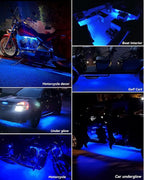 12V Led Strip Lights 12" Connectable Blue LEDs Light Strips for Cars Motorcycle Golf Cart Boat Marine Waterproof 12Volt Led Strip Light, 4Pack