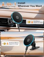 for Magsafe Car Mount Charger, [100% Stable] 15W 2 in1 Magnetic Wireless Car Charger, Vent/Dashboard Phone Holders for Your Car for Women Men Car Phone Holder Car Charger for iPhone 17 16 15 14 13