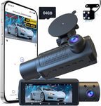 4K 3 Channel Dash Cam Front and Rear Inside, 360 Degree Dash Camera for Cars with 5GHz WiFi & App Control, 2160P+1080P+1080P Triple Dashcam with 64GB Card, G-Sensor, Night Vision, WDR, Parking Monitor