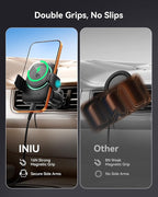 INIU Wireless Car Charger, Qi2 Certified Car Phone Holder for Magsafe, 15W Fast Charging Magnetic Car Mount Charger Auto Clamping Car Accessories Air Vent for iPhone 17 16 15 14 13 12 Pro Max Air etc