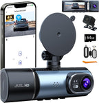 4K Dash Cam, Dash Camera Front Inside Rear, WiFi Dashcam for Cars with 64G Card, 3.16" IPS Screen, Night Vision, WDR 24H Parking Mode, G-Sensor, Loop Recording, 170° Wide Angle, APP Control