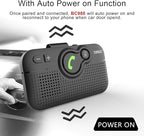 Bluetooth Car Speaker for Cell Phone, Handsfree Bluetooth Car Kit Motion AUTO ON Off Support Siri Voice Assistant Handsfree Speakerphone with Visor Clip - BC980P