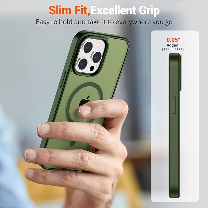SUPFINE Magnetic for iPhone 15 Pro Case (Compatible with MagSafe) (Military Grade Drop Protection) Translucent Matte Shockproof with Anti-Fingerprint Phone Case,Cangling Green