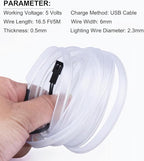 EL Wire Interior Car LED Strip Lights, 16.5FT USB Neon Glowing Strobing Electroluminescent Wire Lights with 6mm Sewing Edge, Ambient Lighting Kits for Car Indoor Decoration (White)