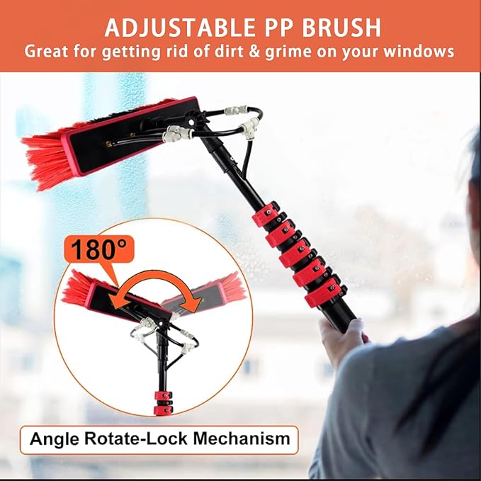 12ft-36ft Water Fed Pole Kit with Telescopic Brush for Window Cleaning, Car Wash & Solar Panels - Includes 20m Hose for Home & Commercial Use