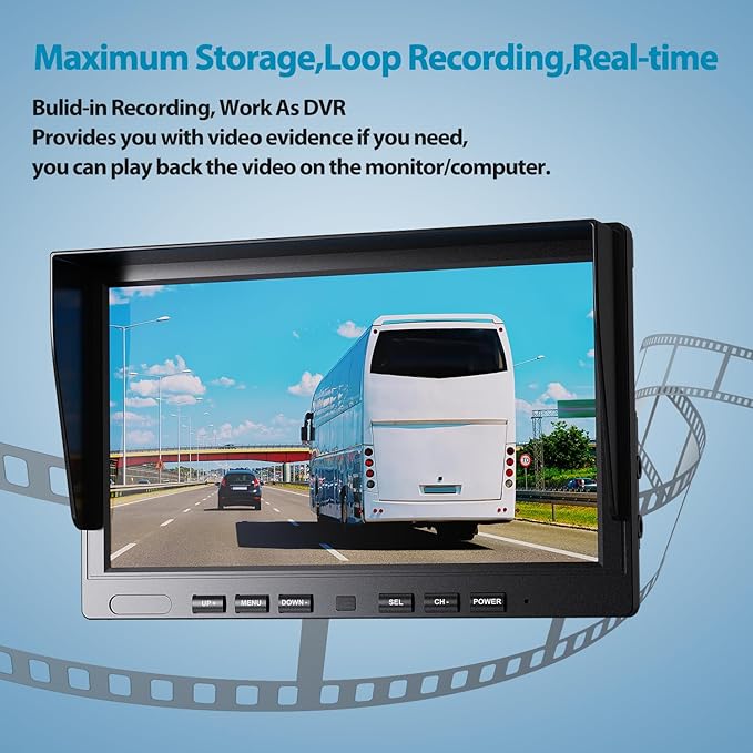 Fookoo Ⅱ 10" 1080P Wired Backup Camera System Kit,10" HD Quad Split Screen Monitor with Recording IP69 Waterproof Rear View Side View Camera Parking Lines for Truck/Semi-Trailer/Box Truck/RV(DY104)