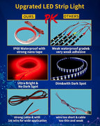 Red Car LED Strip Light,24inch 12V Interior Light Strip IP68 Waterproof Cuttable for Car Motorcycles Boat Golf Cart Truck Cargo Home Decoration with Strong Nano Tape(4PCS)