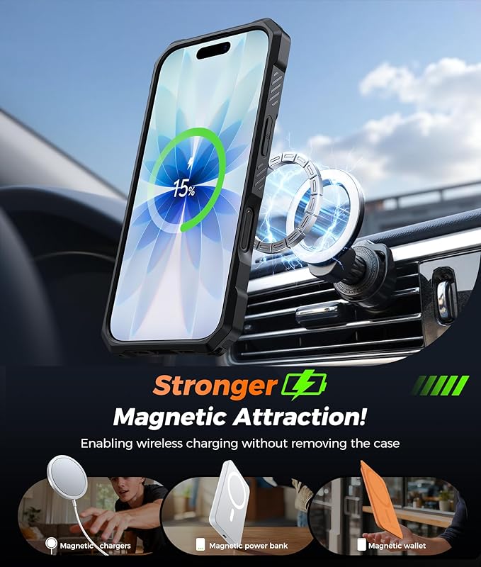 FNTCASE for iPhone 17 Phone Case: [360 Spin Magnetic Ring Kickstand] [Compatible for MagSafe] [Screen Protector] Heavy Duty Military Grade Protection Protective Phone Case with Stand Blue