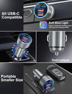 Car Charger USB C, 90W Multi Port Dual 12V Cigarette Lighter USB Charger QC 3.0/PD 45W Super Fast Charging Car Phone Charger Plug Adapter for iPhone 17 16e 15 14 13 12 Pro Max Pad Android(Gray)