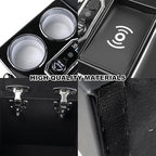 RULLINE Center Console Armrest Organizer with Wireless Charging & Cup Holders, LED Bench Seat Center Console for Car Minivan Truck SUV, Van - Universal Fit Storage Box, Center Console Armrest