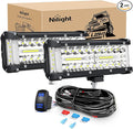 Nilight Side Shooter LED Light Bar 2PCS 7 Inch Triple Row Spot Flood Combo Lights Work Lighting with 5Pin Rocker Switch Wiring Harness Kit for Off Road Light on Truck SUV ATV UTV