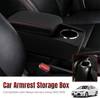 Car Armrest Storage Box Compatible with Nissan Almera Versa 2012-2019 Double Layer with 6 Ports and Cup Holder Car Interior Accessories Red Thread