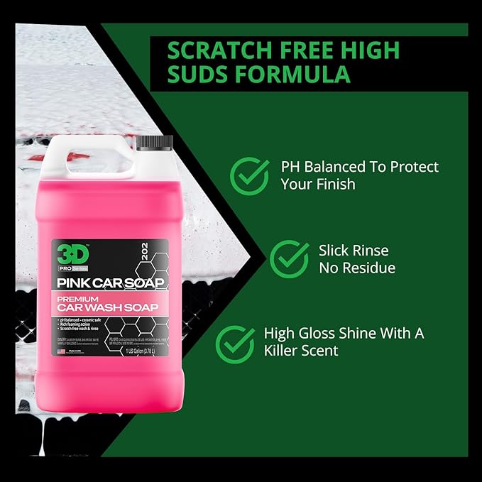 3D Pink Car Soap (1 Gallon) + Hydro-FIL XL Drying Towel (Grey) – pH Neutral High Suds Car Wash & Ultra Absorbent 20” x 31.5” Drying Cloth