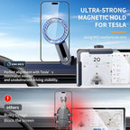 MagSafe Tesla Phone Mount for Model 3/Y/S/X/Cybertruck - Magnetic Car Phone Holder with N52 Magnet 360° Rotatable Alloy Stand Silicone Pad Screen Safe & Universal Fit Sky Grey