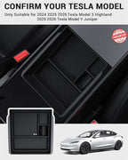 BASENOR 2026 Tesla Model Y Model 3 Armrest Storage Box, Center Console Organizer (Carbon Edition) for Tesla 3 Highland 2024 2025 2026 Model Y 2025 2026 Juniper (Standard/Premium/Performance)