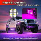 8 Pods Full Angle RGBW LED Rock Lights for Truck ATV UTV RZR SXS Jeeps Van RV Offroad,Waterproof Multicolor Neon Underglow Kit with APP/RF Remote&Brake Red Function, 12V Pure White Underbody Lights