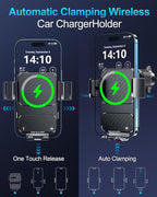 Wireless Car Charger, Phone Holders for Your Car 15W Fast Charging Auto Clamping, Air Vent Car Phone Mount for iPhone 17 16 15 14 13 Mini Pro Max XR, Samsung Galaxy S25 Ultra S24 S23 S22 S21
