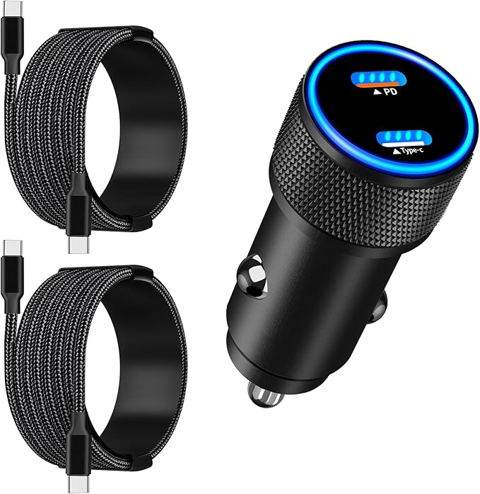 [Apple MFi Certified] iPhone 17 Car Charger, Linocell 90W USB C Car Charger Dual PD Power Cigarette Lighter Adapter with 2Pack Type C Braided Cable for iPhone 17/17 Pro Max/16/15/Galaxy S26/S25/Pixel