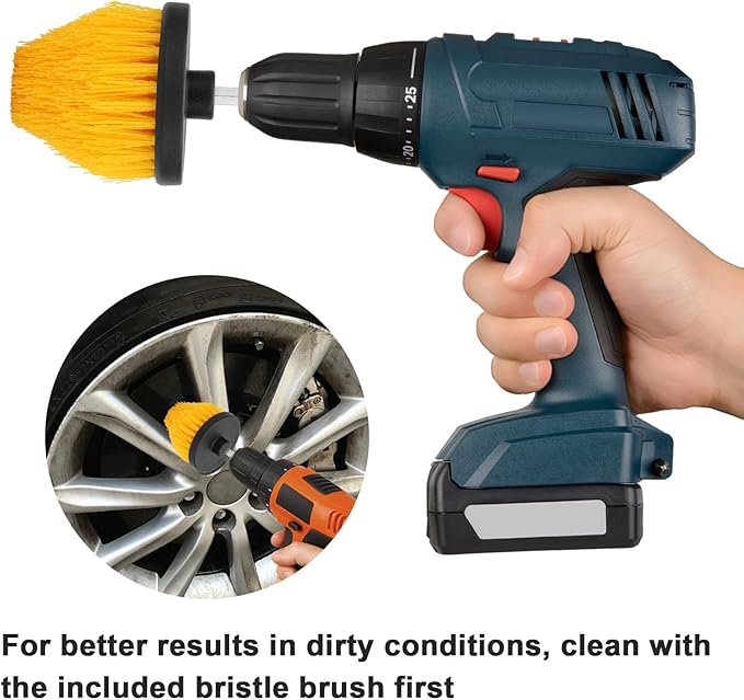 Linkstyle 5PCS Drill Polishing Ball Set, Car Wheel Polisher Sponge Pad Kit with Long Extension Pole & Cleaning Brush, Buffing Ball for 1/4" Hex Drill, Car Rim and Metal Surface Polishing Tool
