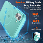 SUPFINE Magnetic for iPhone 16 Case (Compatible with MagSafe) (Military Grade Drop Protection) Slim Translucent Matte Shockproof with Anti-Fingerprint Phone Case, Blue Green