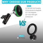 15W Magnetic Wireless Charging Phone Mount with Aluminum Double Socket Arm & 17mm/0.67" Ball -Replacement Base for Car Air Vent, Dashboard, Windshield Holder, Compatible with MagSafe iPhone