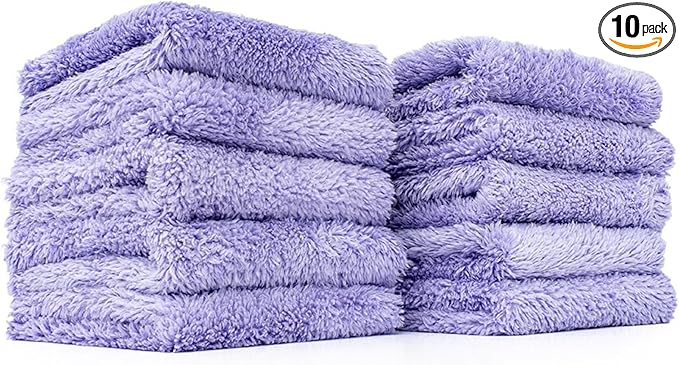 The Rag Company - The Eaglet 350 - Professional Korean 70/30 Blend; Super Plush Microfiber Detailing Towels; Perfect for Wheels, Mirrors, and More; 350GSM; 8inx8in, Lavender (10-Pack)