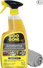 Goo Gone Automotive Adhesive Remover, Goo & Grime Cleaner for Bumper Stickers, Decals, Tree Sap, Brake Dust, Bird Droppings, Gum, Spray Paint, Asphalt, 24 oz with MicroFiber Buffing Towel