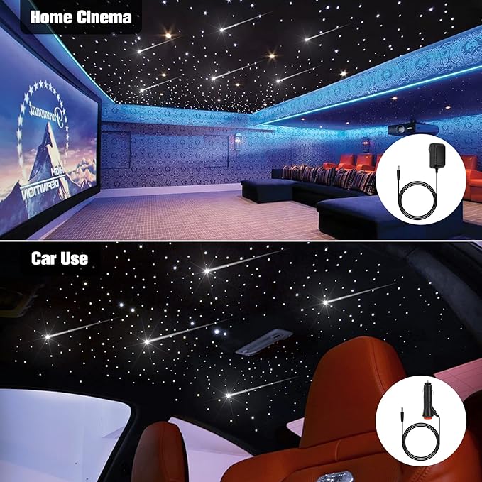 CHINLY Meteor 16W 550pcs 0.03in 13.1ft Car Use Bluetooth RGBW LED Fiber Optic APP/Remote Music Mode Headliner Light Kit+ Shooting Star kit +Adapter+Cigarette Lighter(Non-Twinkle)