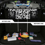 Black Cow Spots Auto Hanging Seat Back Storage Car Organizer Large Capacity Collapsible Cargo Bag,Sturdy Space Saving Expert