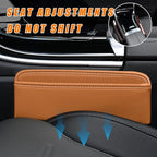 Ziciner Car Seat Gap Organizer, Premium Leather Auto Seat Storage Box, Vehicle Adjustable Front Seat Gap Filler, Car Seat Side Pocket Organizer for Phones, Glasses, Keys, Money, Cards (Khaki)