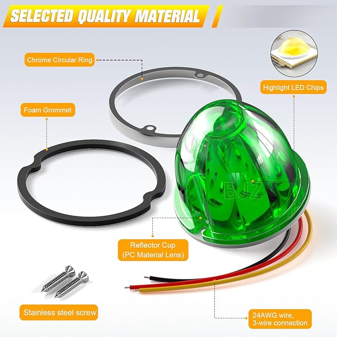 BJZ 10Pcs Green Watermelon LED Strobe+Constant Marker Lights Dual Function Watermelon-Shaped Side Marker Clearance Tail Top Cap Roof Lights for Trailer Truck Semi-Trailer Heavy-Duty Truck Bus Van