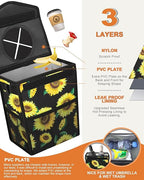 Pritent Car Trash Can with Lid, Cute Leakproof Car Trash Garbage Bag Hanging Vehicle Trash Bin Small Portable Automotive Garbage Cans Organizer for Back/Front Seat/Console(Trapezoid,Sunflower)