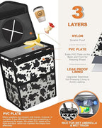 Pritent Car Trash Can with Lid, Cute Leakproof Car Trash Garbage Bag Hanging Vehicle Trash Bin Small Portable Automotive Garbage Cans Organizer for Back/Front Seat/Console(2.8 Gallons,Cow Print)