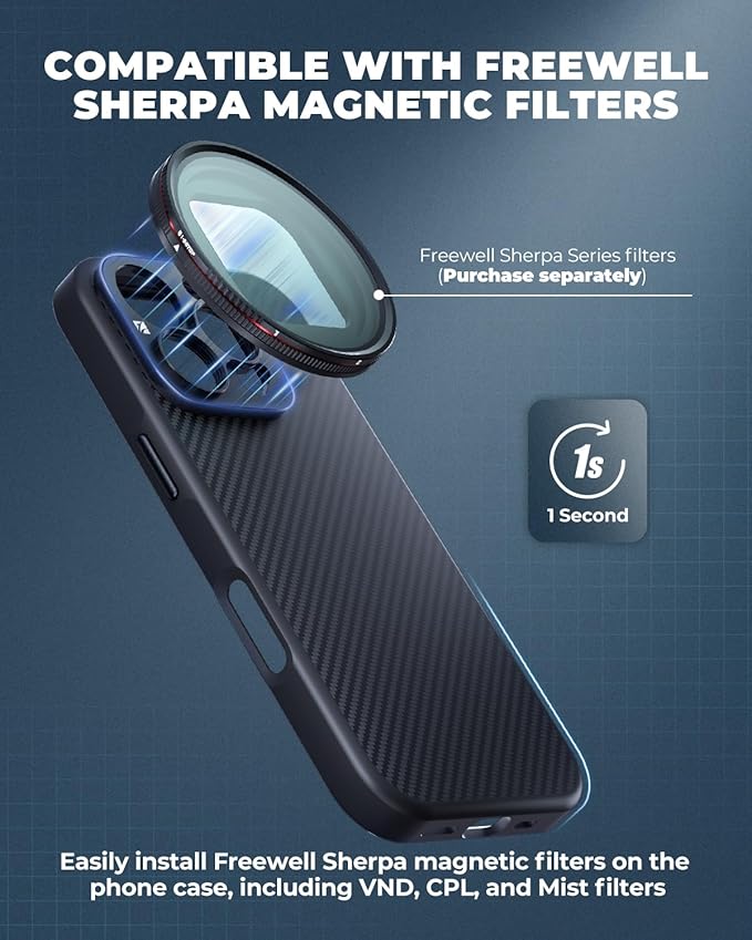 FREEWELL Pro Filmmaker Case for iPhone 15 Pro Max - Magnetic Filter & 17mm Lens Mount Black