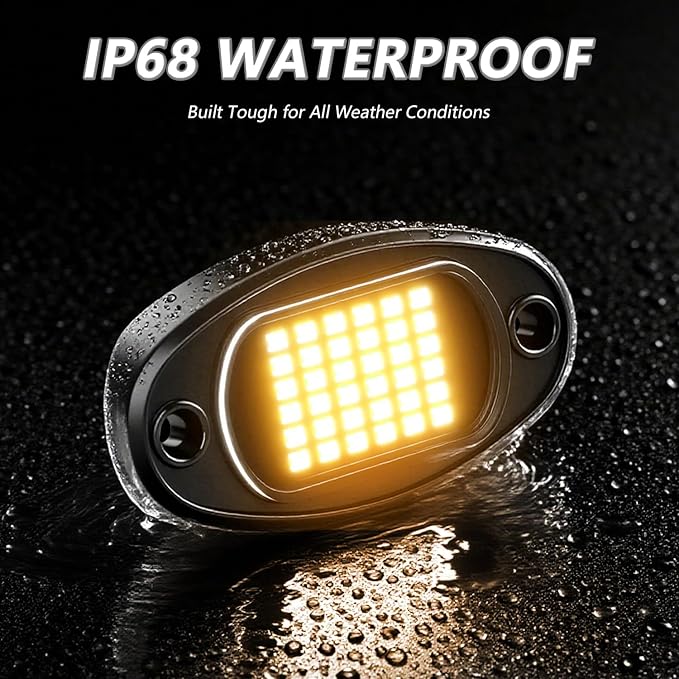 GSRECY Rock Lights Ultra Bright LED Neon Underglow Lights Waterproof for Trucks Pickup SUV UTV ATV RZR Car Boats Motorcycle (Yellow, 8 Pods)