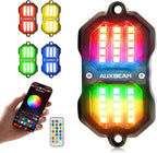 Auxbeam 4 Pods RGB LED Rock Lights, Bluetooth& Remote Control Multi Color-Changing Wheel Well Lights w/Brake Mode, Music & Voice Sync Underglow for Trucks UTV Car Boat Waterproof, 1 Year Warranty