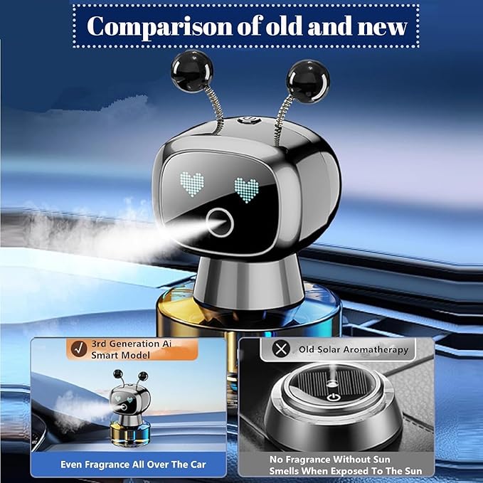 Robot Intelligent Aromatherapy Machine, Smart Cute Robot Car Air Freshener - Fine Spray/Fillable/Four-Gear Adjustment/Vibration Sensing/On-Off/Large Capacity Long-Lasting Fragrance/Gray-V2(Osmanthus)