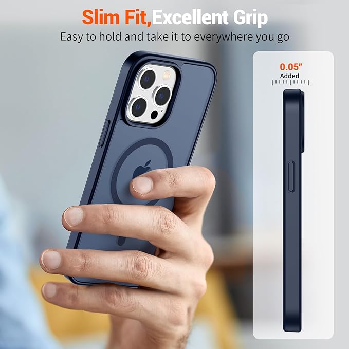 SUPFINE Magnetic for iPhone 15 Pro Max Case with Screen Protector (Compatible with MagSafe) (Military Grade Drop Protection) Translucent Matte Shockproof Phone Cover,Dark Blue