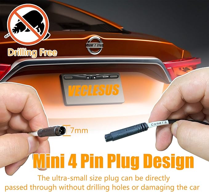 HD Backup Camera VECLESUS VC1 Car Rear View License Plate Back up Camera, Wide View Angle Night Vision Waterproof Easy Installation 720P Universal Backup Camera for Car, Sedan, Pickup, SUV and Truck