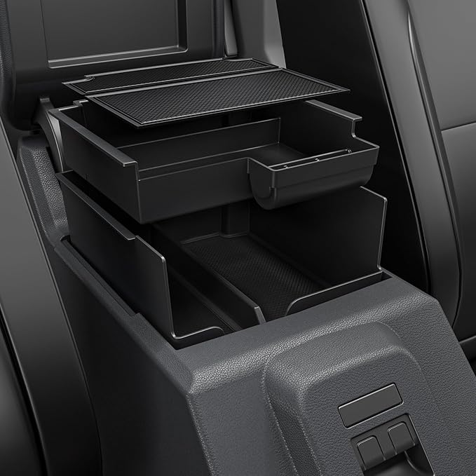Mabett Double-Layer Console Organizer for Bronco 2025,2026 4-door, Armrest Storage Box with Non-Slip Mat for Bronco Accessories (Not for Manual Transmission Not for Bronco Sport)