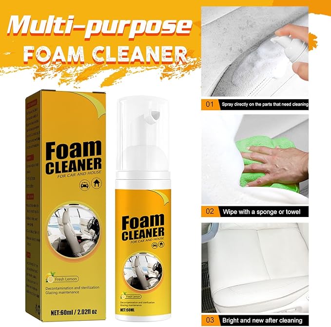CROOT 2PCS Multipurpose Foam Cleaner, Foam Cleaner All Purpose for Car, Kitchen, Bathroom, Interior and House Lemon Flavor(100ml*2)