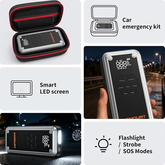 Acmount W160 Jump Starter with Air Compressor, 5000A Portable Car Jump Starter 150PSI Tire Inflator/Air Pump, 12V Battery(Up to 9L Gas/8L Diesel Engine) Jump Pack, Car Emergency Kit, Idea Gift for Man