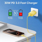 iPhone 16 15 Charger Fast Charging, 30W USB C Charger Block 10FT Cable for iPhone 15 16 Plus Pro Max/iPad Pro/AirPods, PD USBC Power Adapter Wall Plug with Extra Long Type C to C Cord (Yellow, 10FT)