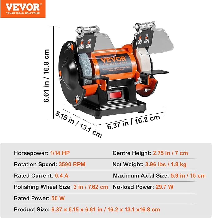 VEVOR Bench Buffer Polisher, Bench Buffer Grinder Polishing & Buffing Machine for Metal/Jewelry/Wood/Jade/Plastic/Silver DIY, with Wool/Abrasive Fiber Wheel/Grinding Wheel,100pcs Tools, 3590RPM