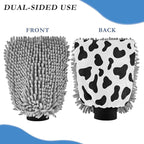Qilmy Cow Print Pattern Microfiber Chenille Car Wash Sponge Scratch Free Car Wash Mitt Absorbent Mitt Sponge for Trucks SUVs Car Washing Home Cleaning, Large